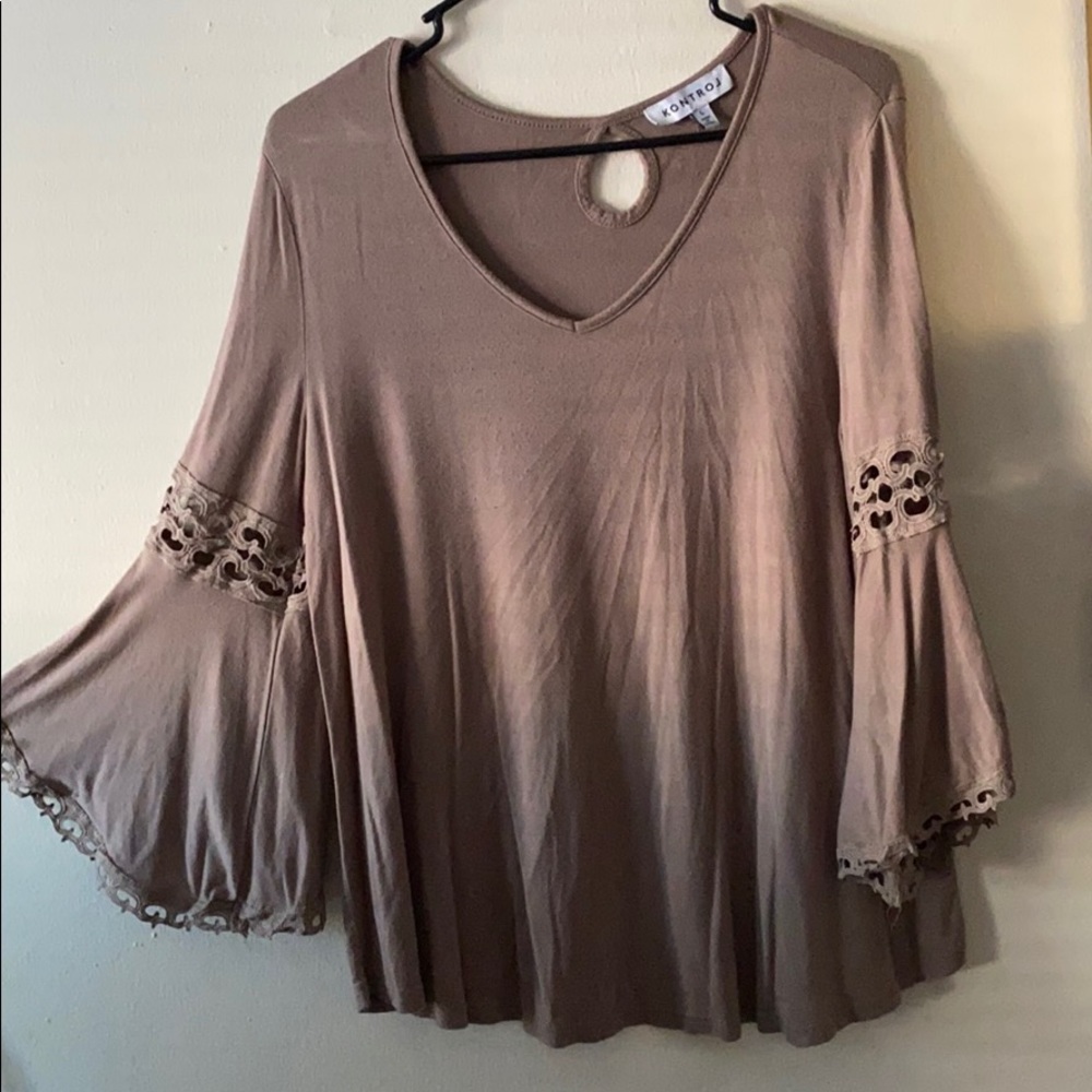 Light brown blouse with bell sleeves